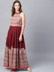 Maroon printed sleeveless flex Anarkali kurta