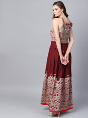 Maroon printed sleeveless flex Anarkali kurta
