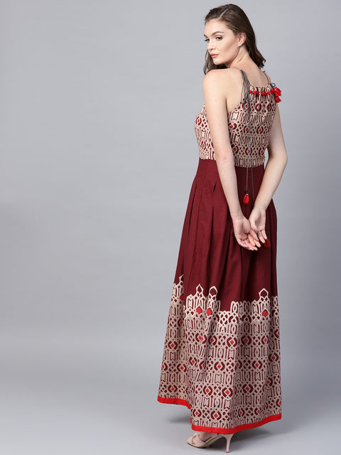 Maroon printed sleeveless flex Anarkali kurta