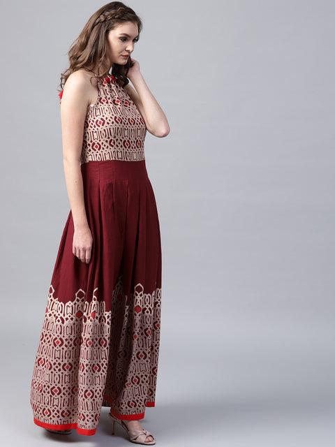 Maroon printed sleeveless flex Anarkali kurta