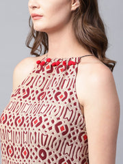 Maroon printed sleeveless flex Anarkali kurta
