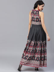 Navy Blue printed sleeveless voile Anarkali kurta