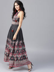 Navy Blue printed sleeveless voile Anarkali kurta
