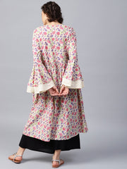 Green printed full sleeve cotton Anarkali kurta