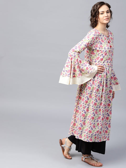 Green printed full sleeve cotton Anarkali kurta