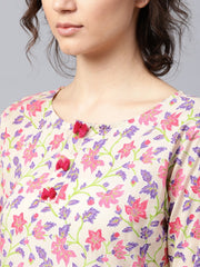 Green printed full sleeve cotton Anarkali kurta