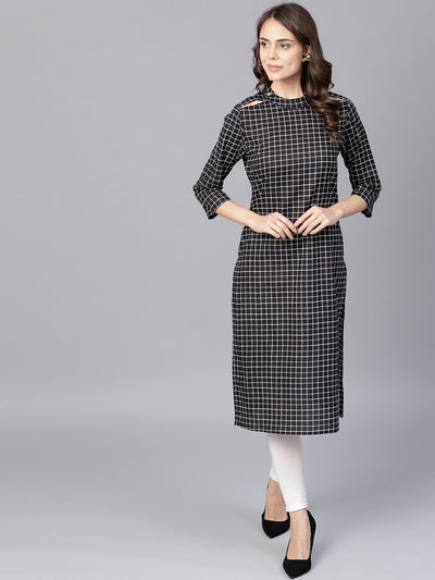 Black check 3/4th sleeve cotton kurta