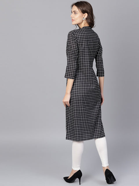Black check 3/4th sleeve cotton kurta