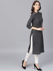 Black check 3/4th sleeve cotton kurta