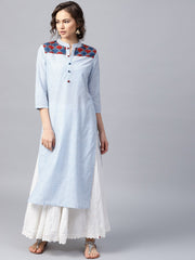 Blue striped 3/4th sleeve cotton straight kurta