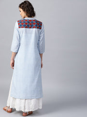 Blue striped 3/4th sleeve cotton straight kurta