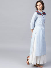 Blue striped 3/4th sleeve cotton straight kurta