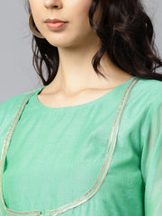 Green 3/4th sleeve Chandari Anarkali kurta with ankle length plazzo