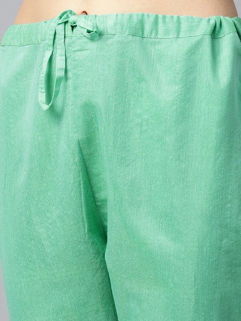 Green 3/4th sleeve Chandari Anarkali kurta with ankle length plazzo