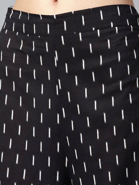 Red printed 3/4th sleeve cotton A-line kurta with black printed kurta