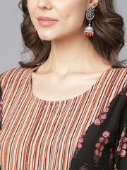 Black printed half sleeve cotton anarkali kurta