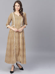 Beige half sleeve cotton anarkali kurta