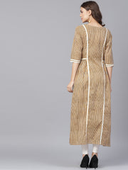 Beige half sleeve cotton anarkali kurta