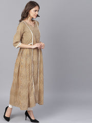 Beige half sleeve cotton anarkali kurta