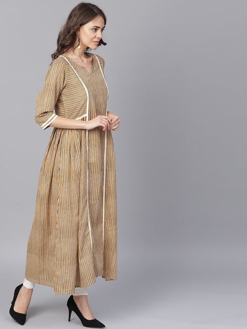 Beige half sleeve cotton anarkali kurta