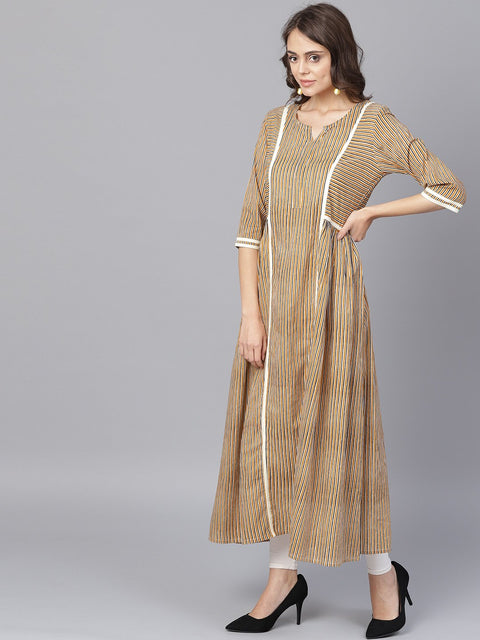 Beige half sleeve cotton anarkali kurta