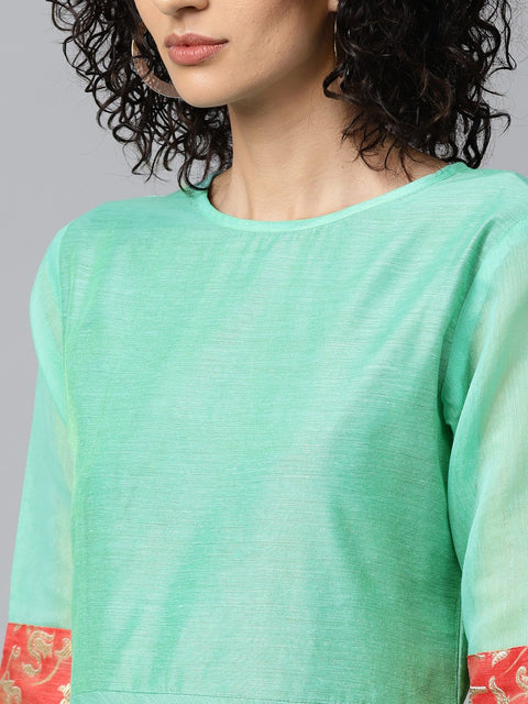 Aqua banglori printed half sleeve chanderi anarkali kurta