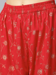 Red yoke printed 3/4th sleeve cotton kurta with printed ankle length palazzo