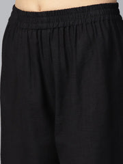 Black printed half sleeve cotton A-line kurta with white printed palazzo