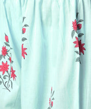 Turquoise Blue printed 3/4th sleeve cotton Anarkali kurta with printed palazzo