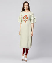Beige half flared sleeve cotton straight kurta