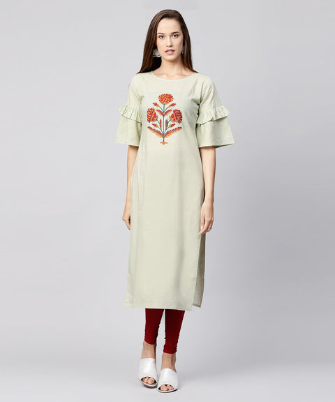Beige half flared sleeve cotton straight kurta
