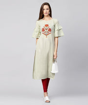 Beige half flared sleeve cotton straight kurta