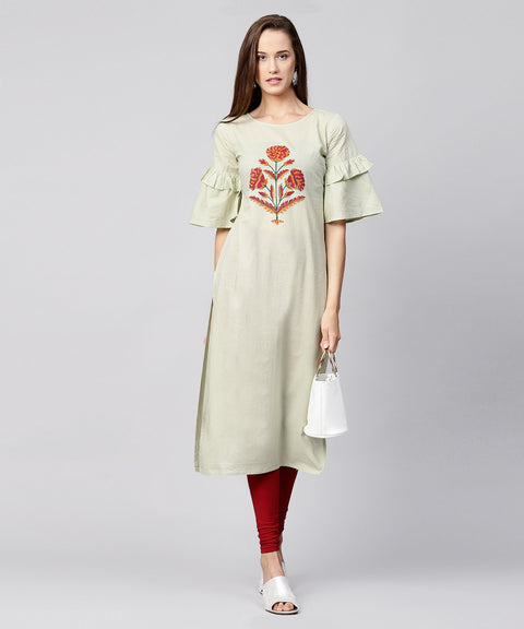 Beige half flared sleeve cotton straight kurta