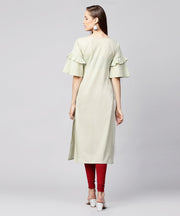 Beige half flared sleeve cotton straight kurta