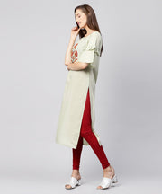 Beige half flared sleeve cotton straight kurta