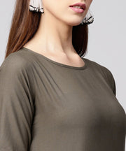 Grey half sleeve block printed cotton a-line kurta