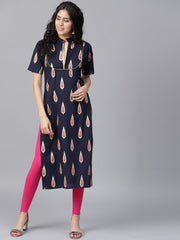 Black printed half sleeve cotton kurta