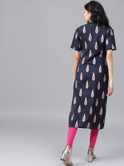 Black printed half sleeve cotton kurta