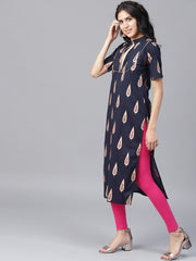 Black printed half sleeve cotton kurta