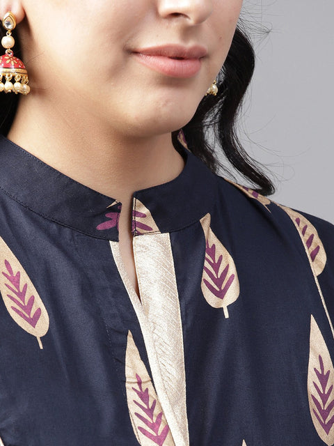 Black printed half sleeve cotton kurta