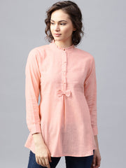 Pink full sleeve cotton slub A-line tunic