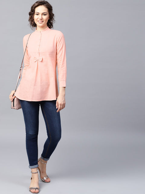 Pink full sleeve cotton slub A-line tunic