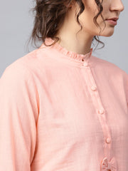 Pink full sleeve cotton slub A-line tunic
