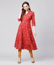 Red 3/4th sleeve cotton anarkali kurta