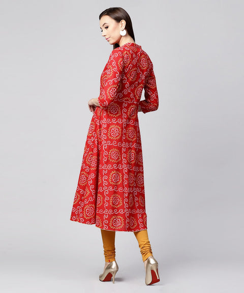 Red 3/4th sleeve cotton anarkali kurta