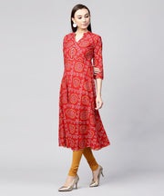 Red 3/4th sleeve cotton anarkali kurta