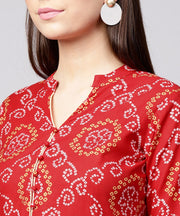 Red 3/4th sleeve cotton anarkali kurta