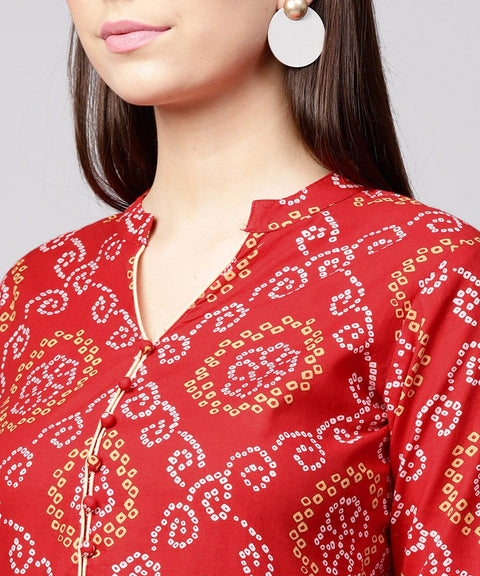 Red 3/4th sleeve cotton anarkali kurta