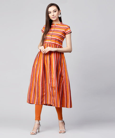 Mustard Yellow cap sleeve cotton A-Line kurta