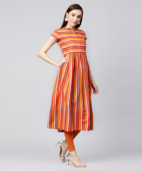 Mustard Yellow cap sleeve cotton A-Line kurta